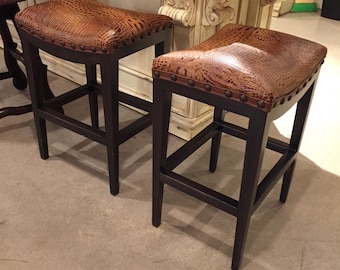 Tavern Barstool with Croc Leather Seat