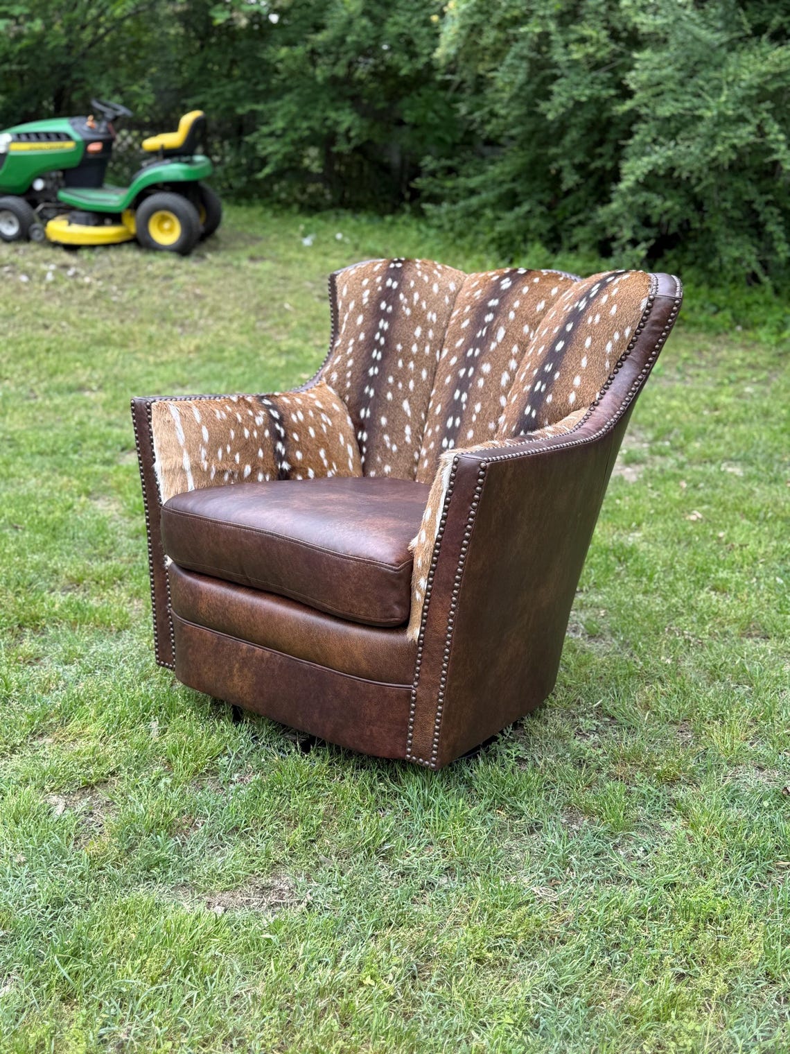 Handcrafted Axis Deer Hide Swivel Rocker Club Chair – Texas Western ...