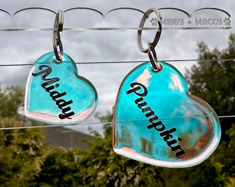 Custom Personalised Iridescent Heart Pet Tag