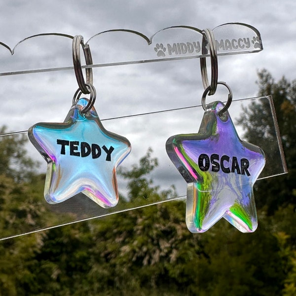 Custom Personalised Iridescent Star Pet Tag