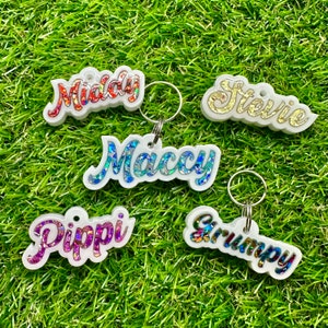 Custom Personalised Glitter Name Pet Tag - Choose Colours