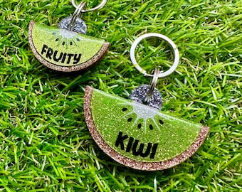 Custom Personalised Glitter Kiwi Fruit Pet Tag