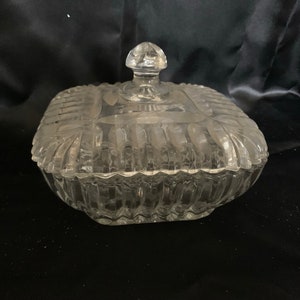 Beautiful Clear Cut Glass Candy Dish with Lid