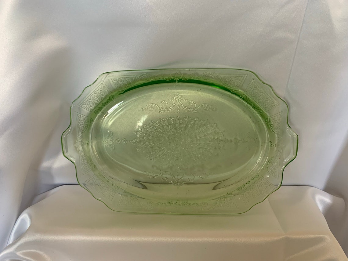 Lime Green Depression Glass Serving Platter Etsy