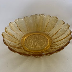 Vintage Indiana Amber Glass Large Salad Bowl Sunflower Pattern