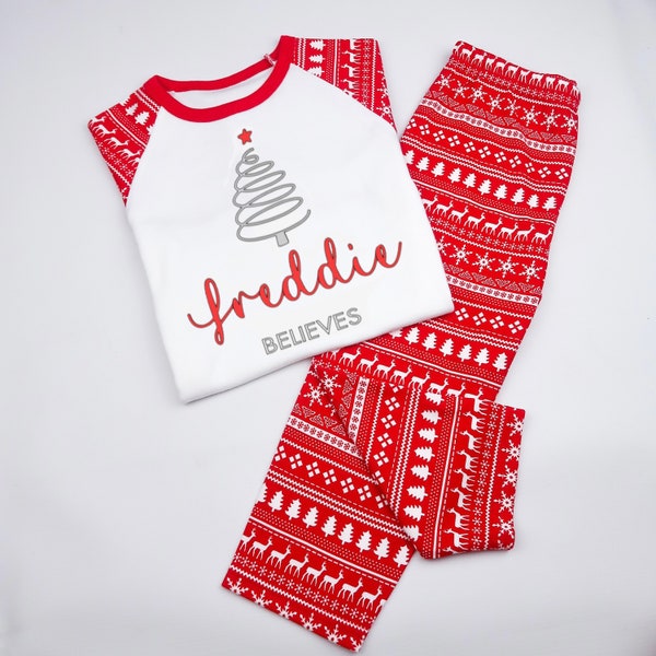 I Believe - Children’s Christmas PJs | Personalised Xmas Eve Pyjamas | Christmas Tree | Baby, Toddler, Children, Family Matching Pjs | CP05R