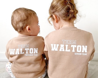 Team ‘surname’ - Matching Sibling  Jumpers | University Style Sweatshirts for Families | Brother, Sister Outfits