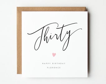 Personalised 30th Birthday Card, Calligraphy Birthday Card, Personalised 30th 40th 50th 60th 70th 80th 90th Birthday Card, Colour Options