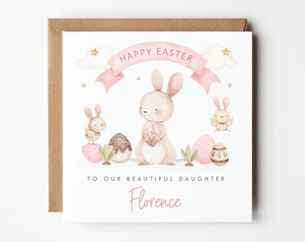 Personalised Girls Easter Card, Easter Bunny Girls Card, Daughter Son Easter Card,  Granddaughter Grandson Easter Card, Niece, Cousin