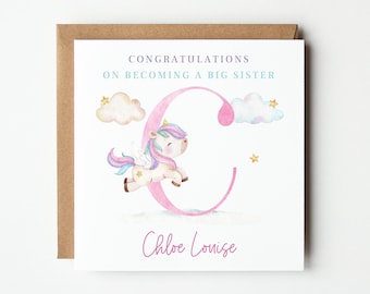 Personalised Big Sister Card, Personalised Unicorn Big Sister Card, Congratulations on Becoming a Big Sister Card