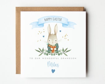 Personalised Rabbit Easter Card, Easter Bunny Easter Card,  Daughter, Son, Granddaughter, Grandson, Niece, Cousin Easter Card, Carrot Bunny