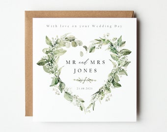 Personalised Mr & Mrs Wedding Card, Personalised On Your Wedding Day Card, Wedding Eucalyptus Card, Wedding greenery Card, Mr Mr, Mrs Mrs