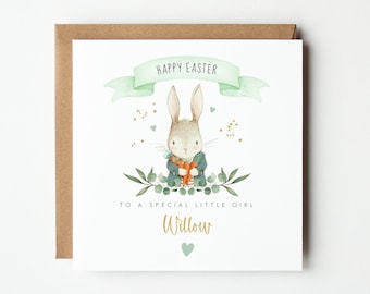 Personalised Rabbit Easter Card, Easter Bunny Easter Card,  Daughter, Son, Granddaughter, Grandson, Niece, Cousin Easter Card, Carrot Bunny