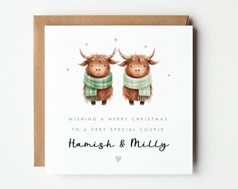 Personalised Couple Christmas Card, Highland Cow Couple Christmas Card, Cute Couple Christmas Card, Son Daughter Niece Nephew Sister Brother