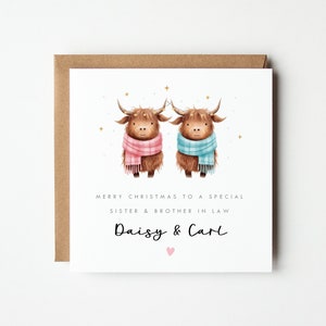 Personalised Couple Christmas Card, Highland Cow Couple Christmas Card, Cute Couple Christmas Card, Son Daughter Niece Nephew Sister Brother