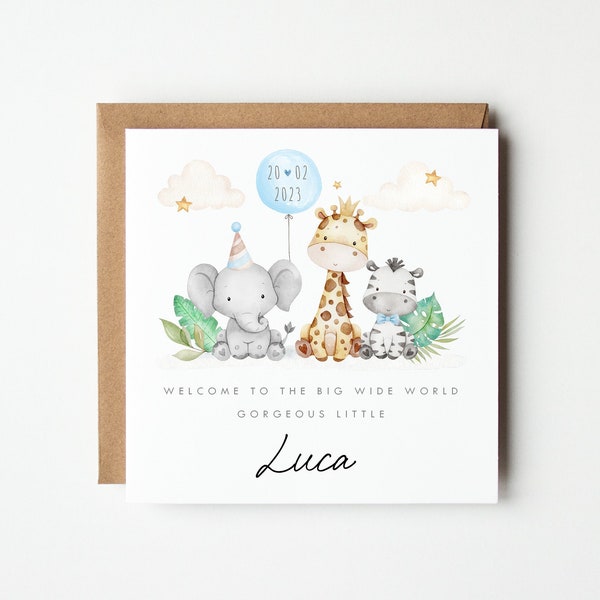 Personalised New Baby Card, Welcome to the World Card, New Baby Girl Card, New Baby Boy Card, New Granddaughter Grandson, Baby Animal Card