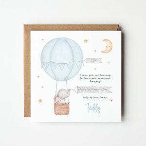 Personalised Happy First Mother’s Day Card, I Love you to the Moon and Back Mother's Day Card, Elephant Mothers Day Card, Cute Mothers Day