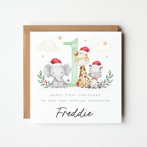 Personalised Baby's 1st Christmas Card, First Christmas Card, Girls, Boys, 1st Christmas, Personalised Safari Christmas Card