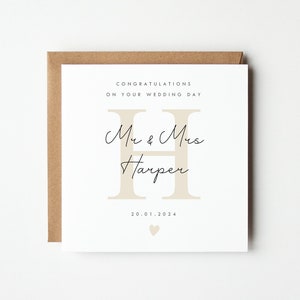 Personalised Wedding Card, Personalised Mr and Mrs Card, Mr and Mr, Mrs & Mrs, Monogram Wedding Card, Heart Colour Choice