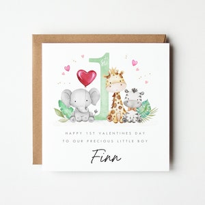 Personalised 1st Valentines Card, First Baby Valentines Card, Girls, Boys, Personalised Safari Jungle Valentines Card, Colour Options