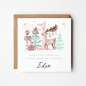 Personalised Baby's 1st Christmas Card, First Christmas Card, Girls, Boys, 1st Christmas, Personalised Reindeer Christmas Card