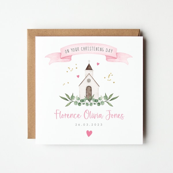 Personalised Christening Card, Baptism Card, Grandson Granddaughter Son Daughter Nephew Niece Godson Goddaughter, Little Chapel