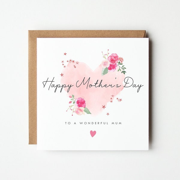 Personalised Happy Mother’s Day Card, Mother’s Day Card, Mum Nanny Step-Mum Great-Nan Mother's Day Card, Personalised Heart