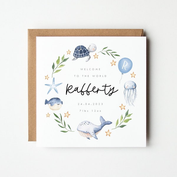 Personalised New Baby Boy Card, Blue Elephant Balloons, 'welcome To The World - View #10