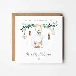 Personalised First Christmas as Mr & Mrs Card, Christmas Eucalyptus Card, Couple Christmas Card, Reindeer Couple Christmas Card