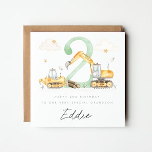 Personalised 1st 2nd 3rd Birthday Card, First Birthday Card, Boys, 1st 2nd 3rd Birthday, Personalised Digger Building Site Birthday Card