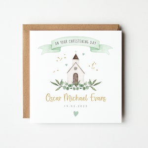 Personalised Christening Card, Baptism Card, Grandson Granddaughter Son Daughter Nephew Niece Godson Goddaughter, Little Chapel