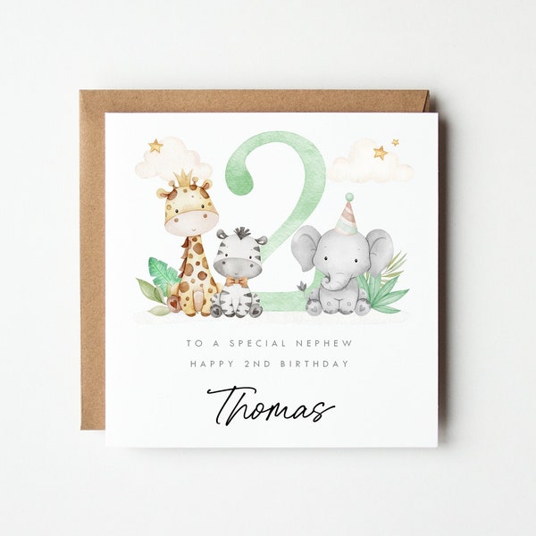 Personalised 1st 2nd 3rd Birthday Card, First Birthday Card, Girls, Boys, 1st 2nd 3rd Birthday, Personalised Safari Jungle Birthday Card