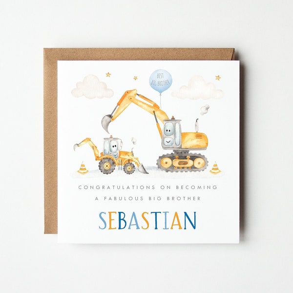 Personalised Big Brother Card, Personalised Digger Big Brother Card, Congratulations on Becoming a Big Brother Card, Best Big Brother Card