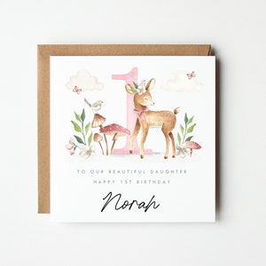 Personalised 1st 2nd 3rd Birthday Card, First Birthday Card, Girls, Boys, 1st 2nd 3rd Birthday, Personalised Woodland Deer Birthday Card
