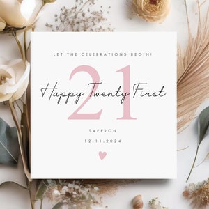 Personalised 21st Birthday card, 21 Text Birthday card, 21st Birthday card for him, 21st Birthday card for her, Let the celebrations begin birthday card, Milestone birthday card, Personalised Happy 21st Twenty one Birthday Card, square greetings card