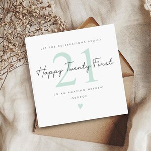 Personalised 21st Birthday card, 21 Text Birthday card, 21st Birthday card for him, 21st Birthday card for her, Let the celebrations begin birthday card, Milestone birthday card, Personalised Happy 21st Twenty one Birthday Card, square greetings card