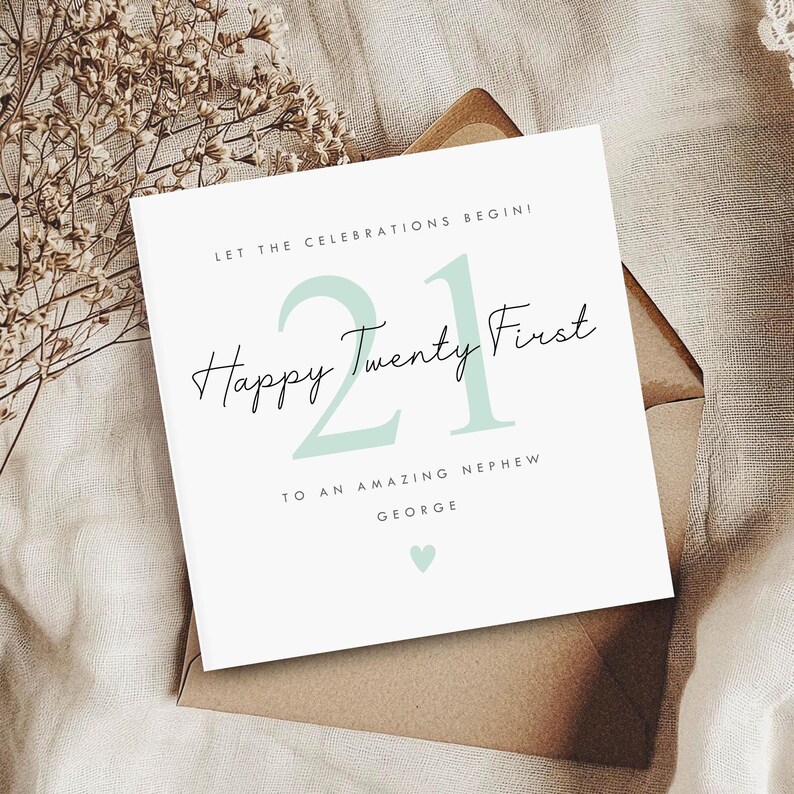 Personalised 21st Birthday card, 21 Text Birthday card, 21st Birthday card for him, 21st Birthday card for her, Let the celebrations begin birthday card, Milestone birthday card, Personalised Happy 21st Twenty one Birthday Card, square greetings card