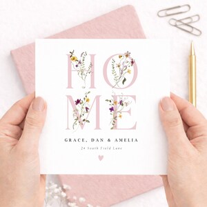 Personalised New Home Card, Wildflower Boho Illustration, Housewarming Congratulations, Custom Address Moving Gift
