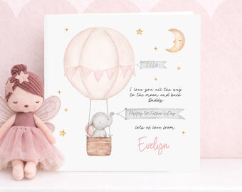 Personalised 1st Father’s Day Card from Baby, First Father’s Day Gift, I Love You to the Moon and Back Daddy, Custom Baby Name Keepsake Card