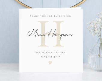 Personalised Teacher Thank You Card, End of Term Teacher Appreciation, Custom Minimal Monogram Teacher Card