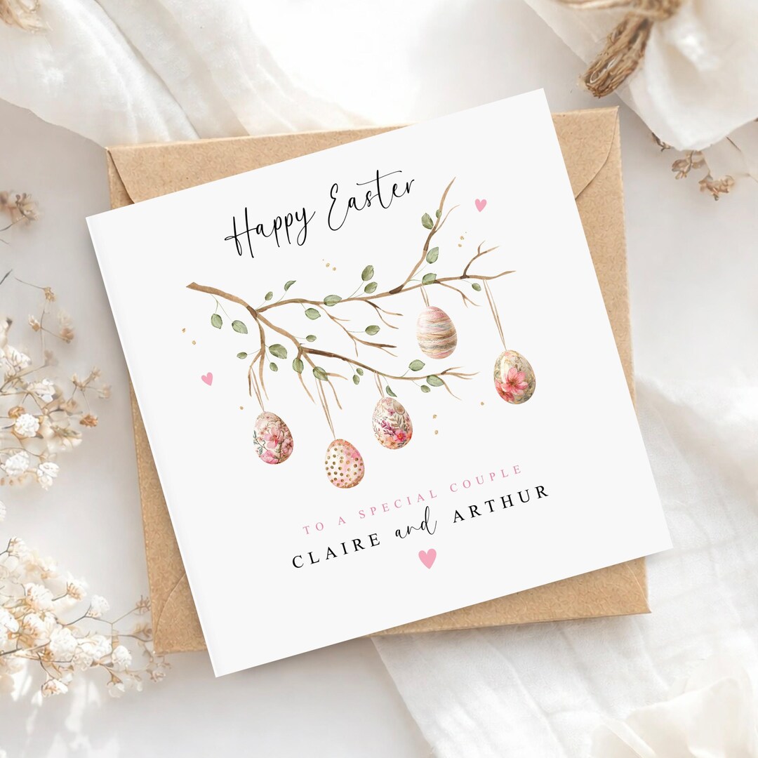 Personalised Happy Easter Card for Couple, Custom Decorative Easter Egg ...