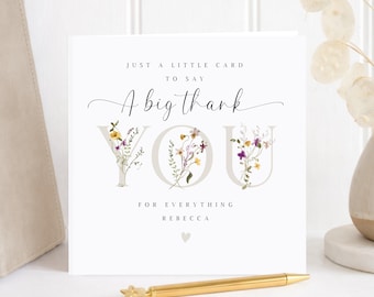 Personalised Thank You Card, Custom Say a Big Thank You Card, Neutral Appreciation Card, Floral Wildflower Card, Kindness Card
