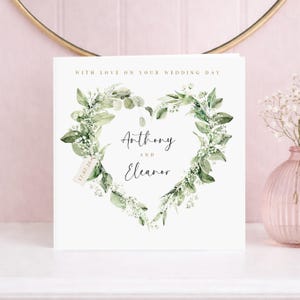 Personalised Wedding Day Card, Newlywed Botanical Greenery Card, Custom Couple Names Wedding Card