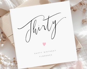 Personalised 30th Birthday Card, Calligraphy Birthday Card, Personalised 30th 40th 50th 60th 70th 80th 90th Birthday Card, Colour Options