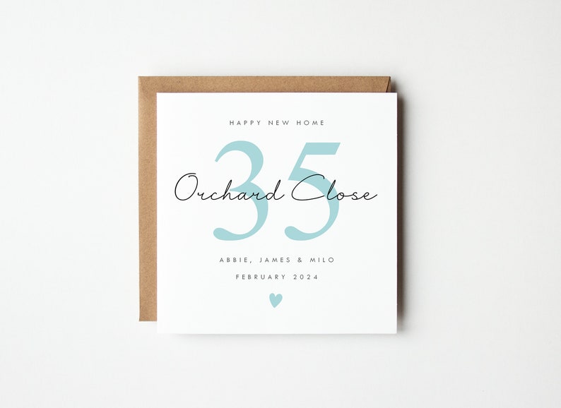 Personalised New Home Card, Happy New Home Card, Heart Colour Choice, Personalise With Names, Address and Date image 3