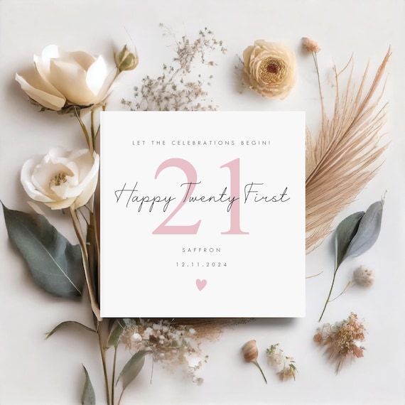 Personalised 21st Birthday card, 21 Birthday card for her, 21 Birthday card for him, Modern 21 Birthday Card, Twenty First Birthday Card