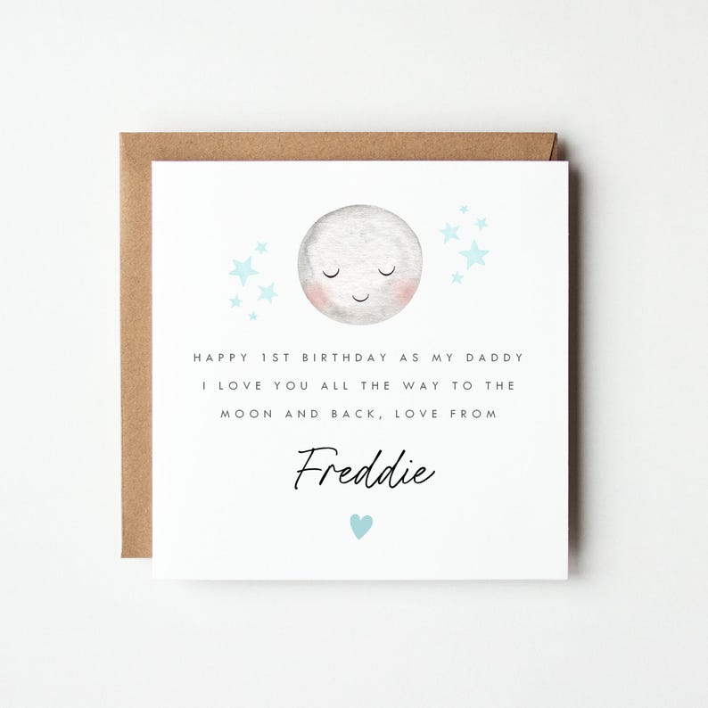 Personalised love you to the moon and back card, mum dad mummy daddy love you to the moon and back card, happy 1st birthday as my mummy card, happy 1st birthday as my daddy card, mummy daddy birthday card, moon card, lunar card