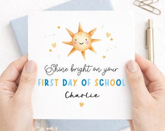 Personalised First Day of School Card, Shine Bright Keepsake, Back to School Card, Custom Name New School Boy Girl Gift 2026