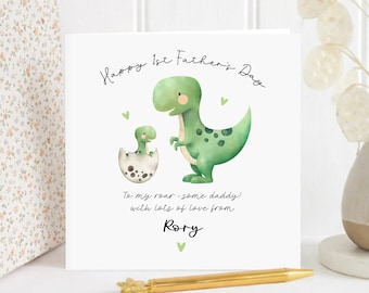 Personalised First Father’s Day Card from Baby, Roarsome Daddy Dinosaur Gift, New Dad Keepsake with Custom Name