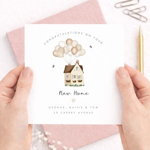 Celebrate a special move with this personalised new home card featuring a cute pink version of the Disney Up house. A thoughtful housewarming greeting card perfect for congratulating friends, family, or new homeowners on their first home together. This beautiful keepsake card can be customised with names and address details, creating a meaningful reminder of a brand new chapter.